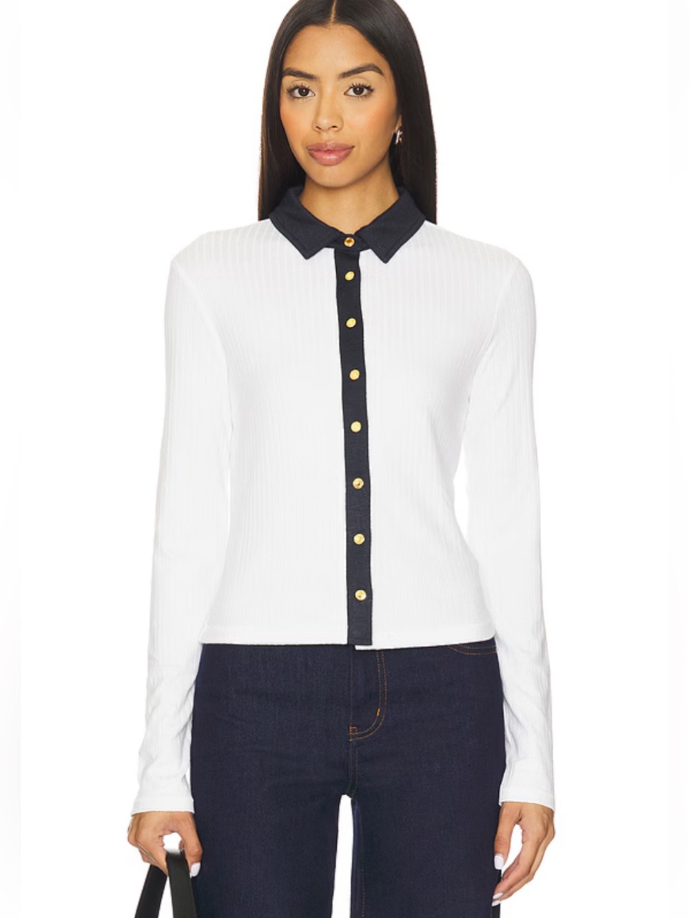 Rag & Bone NWT $198 white the knit contrast polo size XS blouse top cardigan